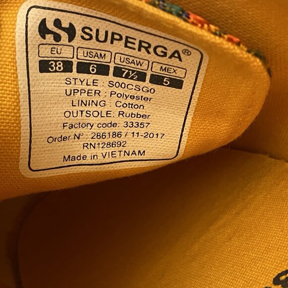 Superga W's 7.5 EU 38 Yellow Gold Satin Korelaw Floral Embroidered Sneakers EUC - Picture 7 of 7